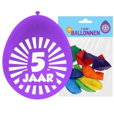 Ballonnen 5 jaar meerkleurig 10 stuks