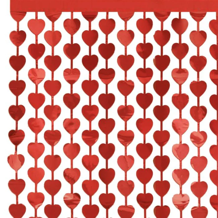 Deurgordijn - hartjes - folie - rood - 100 x 185cm