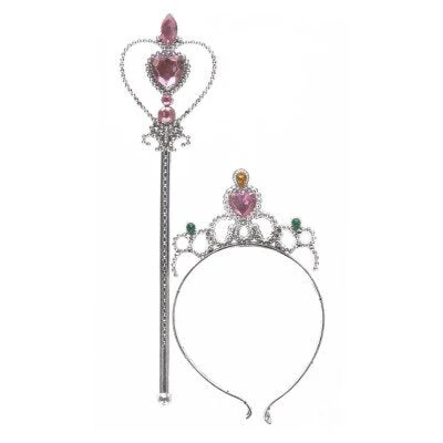 Diadeem en toverstaf prinsessen zilver/roze