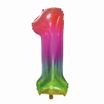 Folieballon cijfer 1 regenboog 80cm