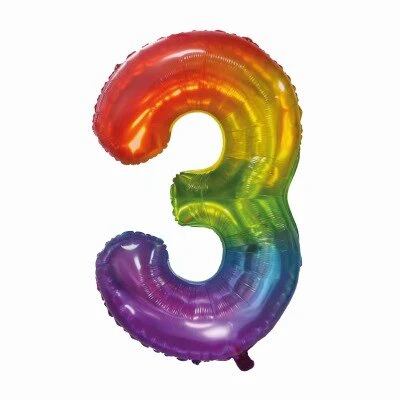 Folieballon cijfer 3 regenboog 80cm
