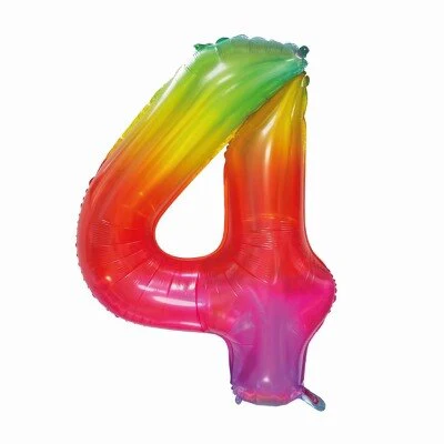 Folieballon cijfer 4 regenboog 80cm