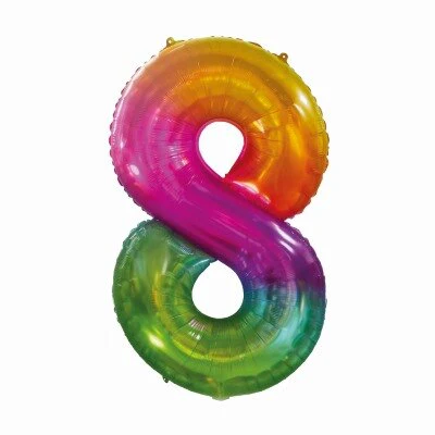 Folieballon cijfer 8 regenboog 80cm
