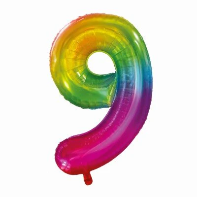 Folieballon cijfer 9 regenboog 80cm
