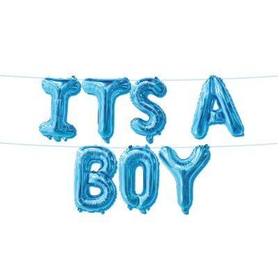 Folieballonnen slinger It's a boy blauw 35cm 5m touw