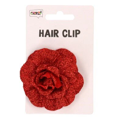 Haarknip bloem glitter rood