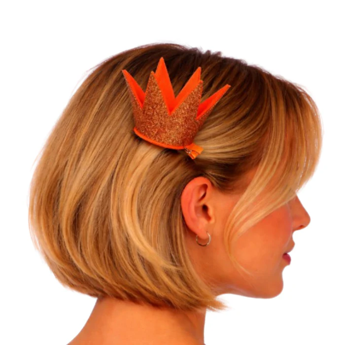Haarknipje kroontje glitter oranje