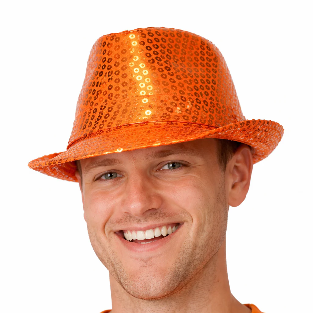 Hoed pailletten oranje