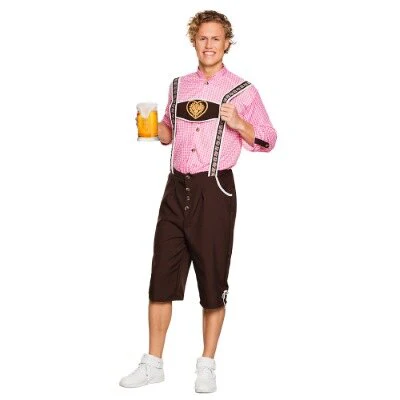 Kostuum lederhosen schmidt bruin/roze heren maat 50/52