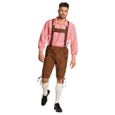 Kostuum lederhosen Werner bruin/rood heren maat 54/56