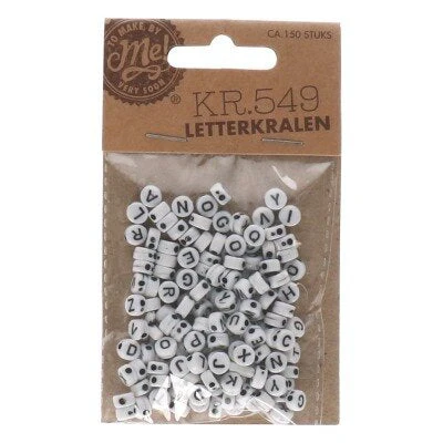 Kralen letter rond wit/zwart ca. 150 stuks