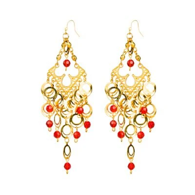 Oorbellen buikdans goud/rood