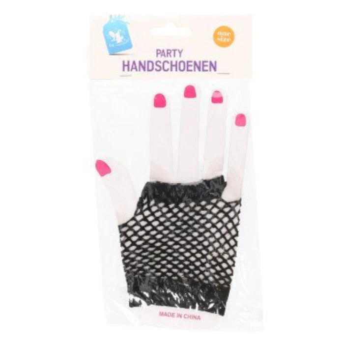 Party handschoenen visnet zwart one size