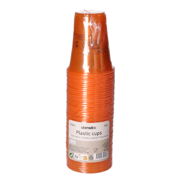 Plastic beker oranje 200ml 50 stuks