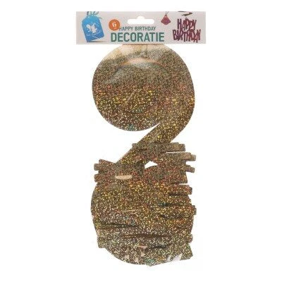 Swirls hangdecoratie Happy birthday goud 6 stuks