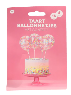 Taartballonnetjes confetti meerkleurig 16cm 4 stuks