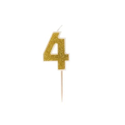 Taartkaarsje cijfer 4 glitter goud