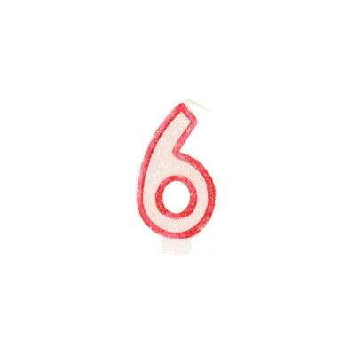 Taartkaarsje cijfer 6 rood/wit