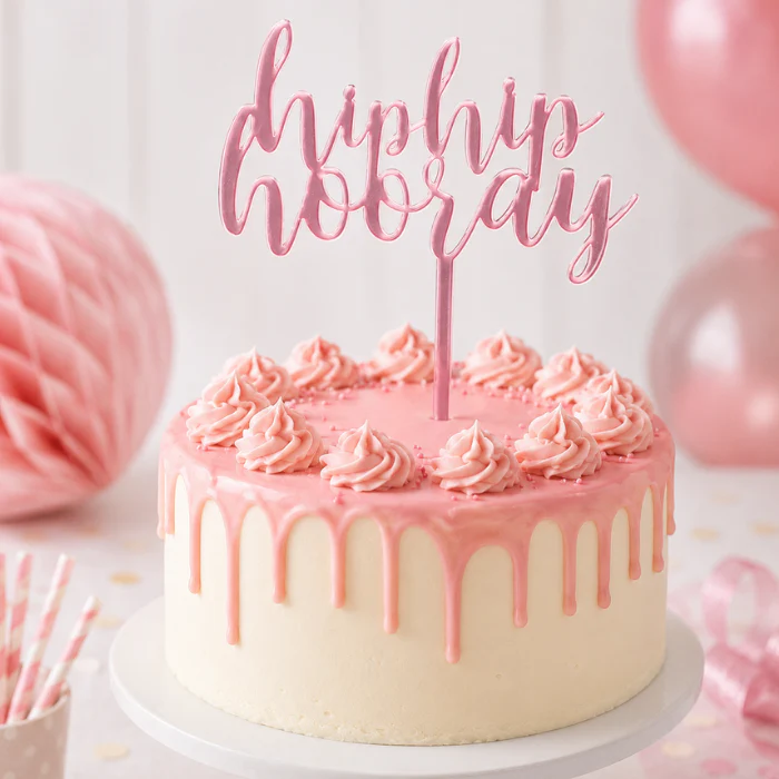 Taartprikker "Hip hip hooray" rosé-goud