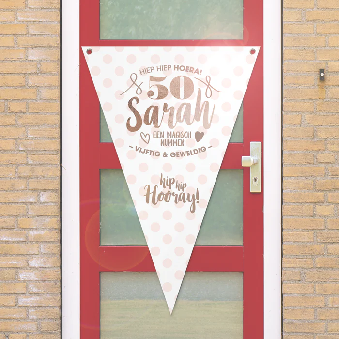 Vlag Sarah 50 jaar wit/roze 100x150cm