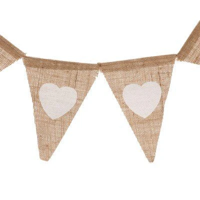 Vlaggenlijn linnen hart beige/wit 13 vlaggen 2m