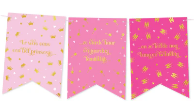 Vlaggenlijn prinses roze/goud 15 vlaggen 5m